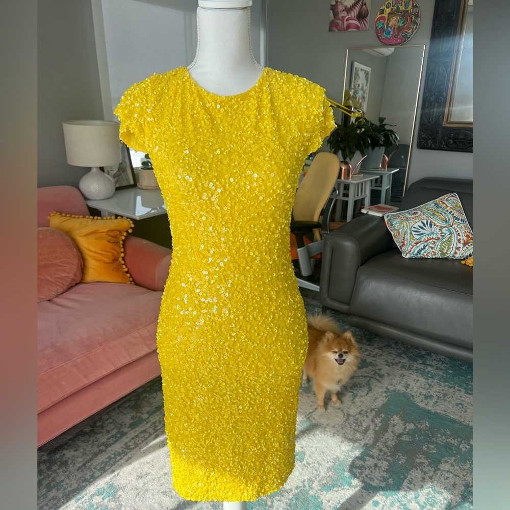 Yellow sequin cocktail dress Alice & Olivia